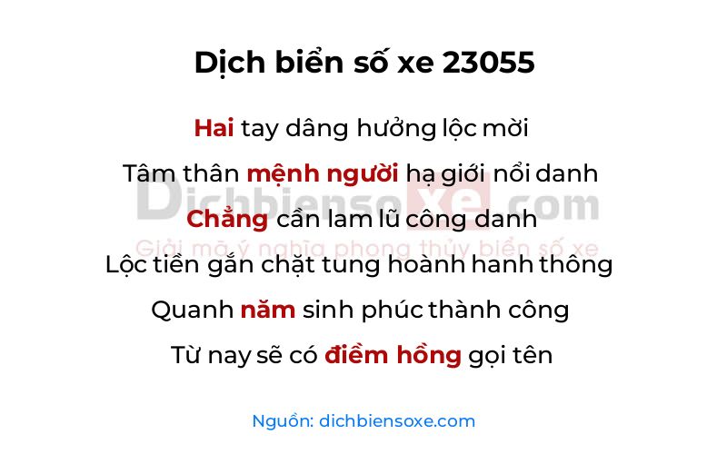Dịch thơ biển số 23055