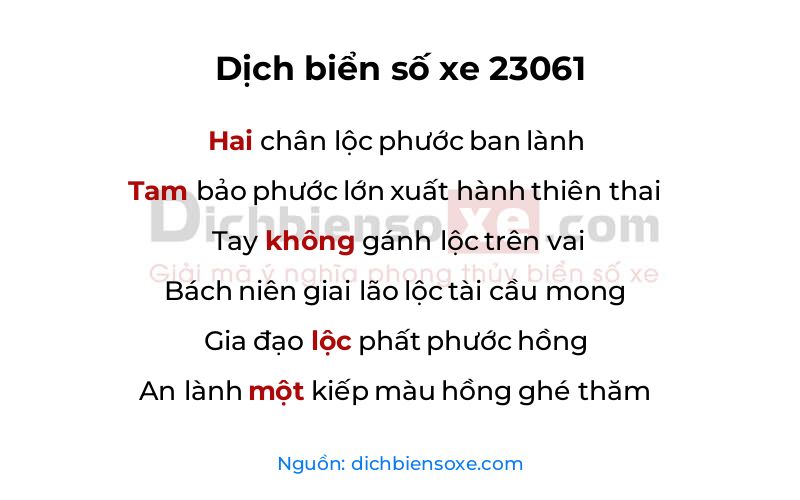 Dịch thơ biển số 23061