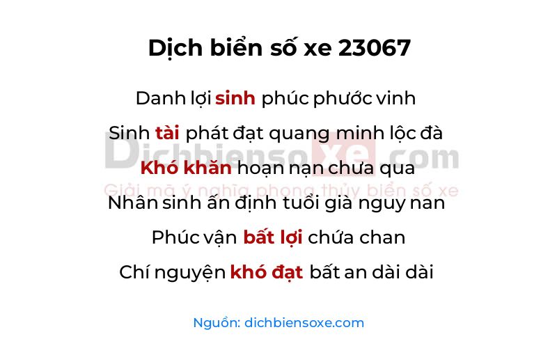 Dịch thơ biển số 23067