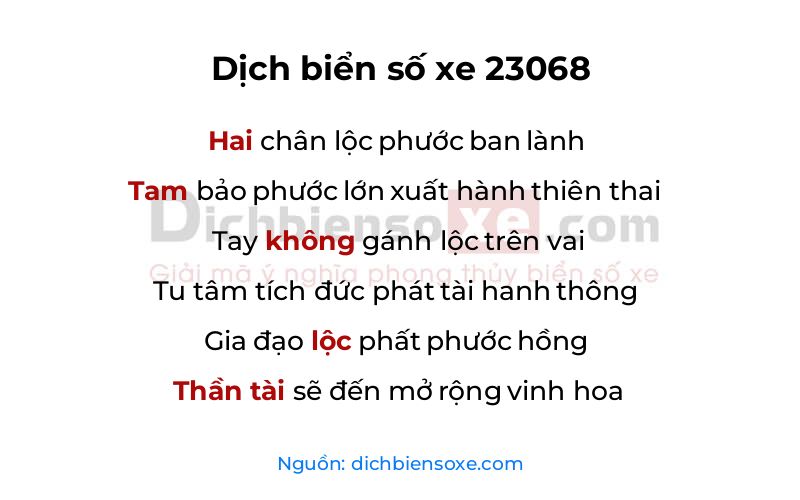 Dịch thơ biển số 23068