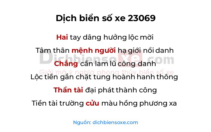 Dịch thơ biển số 23069