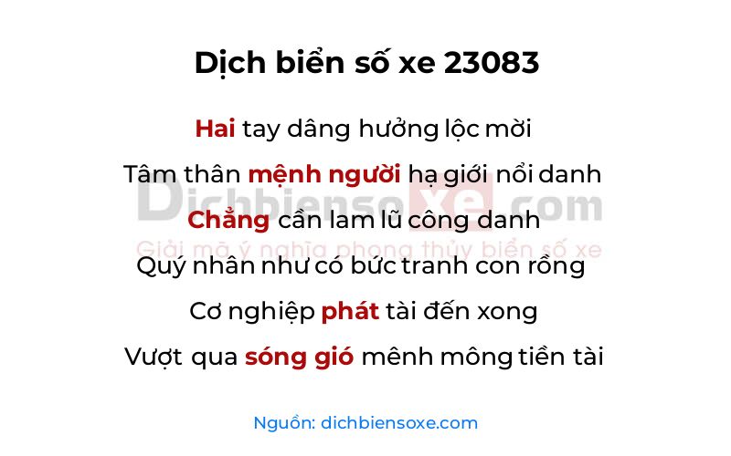 Dịch thơ biển số 23083