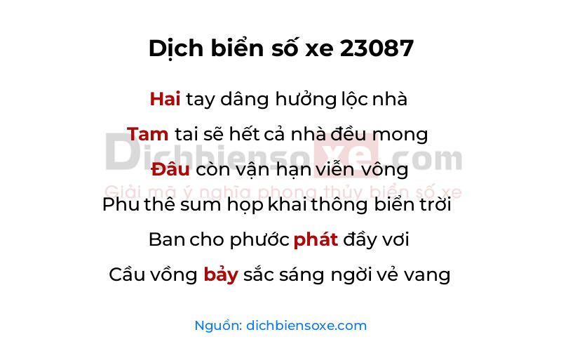 Dịch thơ biển số 23087