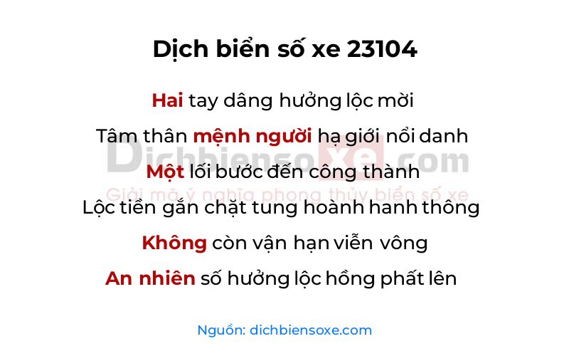 Dịch thơ biển số 23104