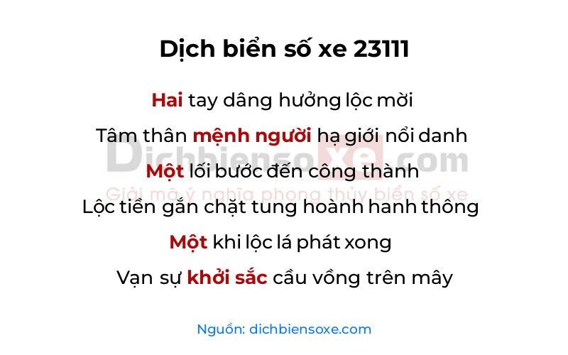 Dịch thơ biển số 23111