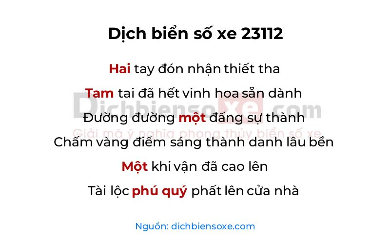 Dịch thơ biển số 23112