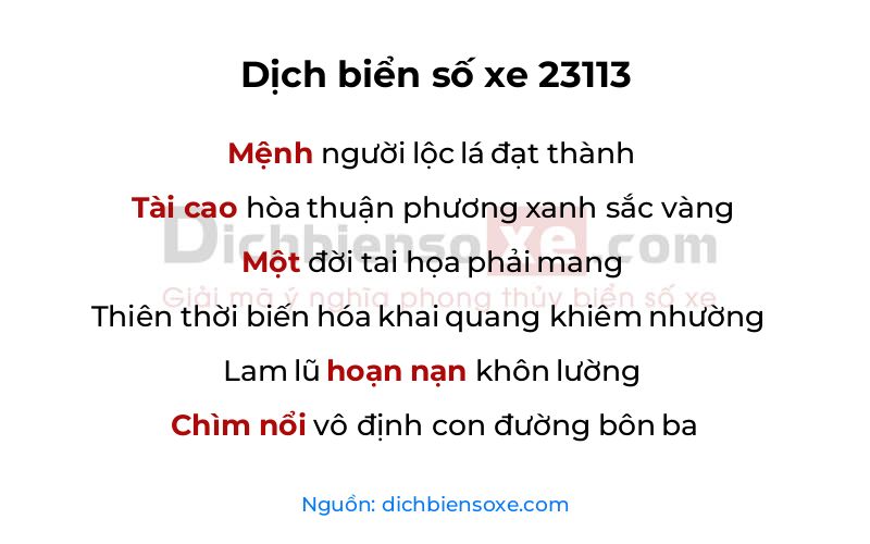 Dịch thơ biển số 23113