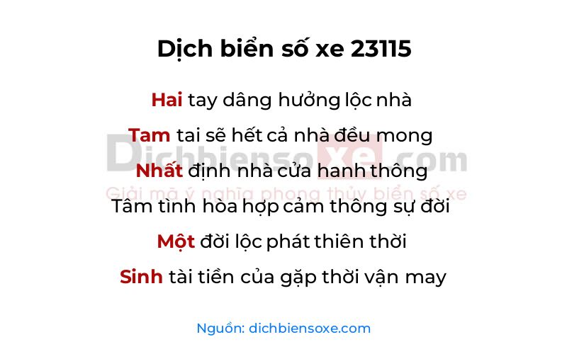 Dịch thơ biển số 23115
