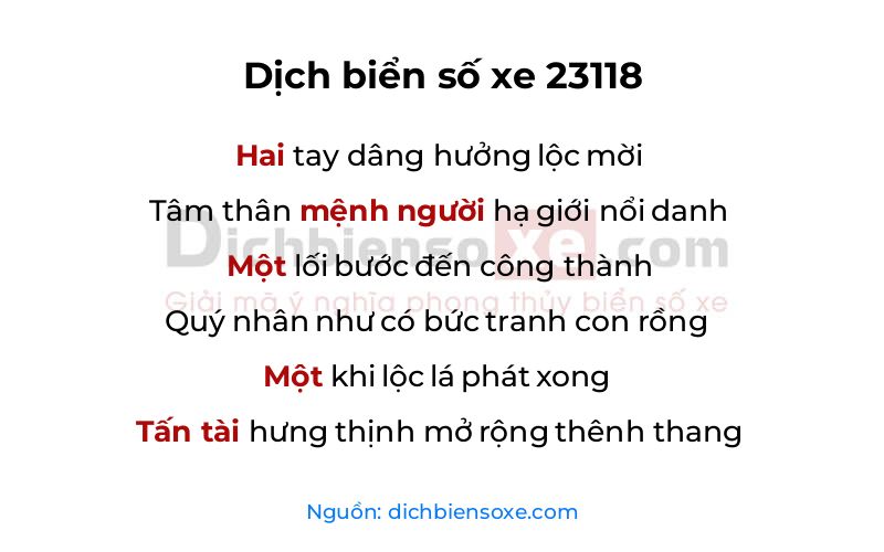 Dịch thơ biển số 23118
