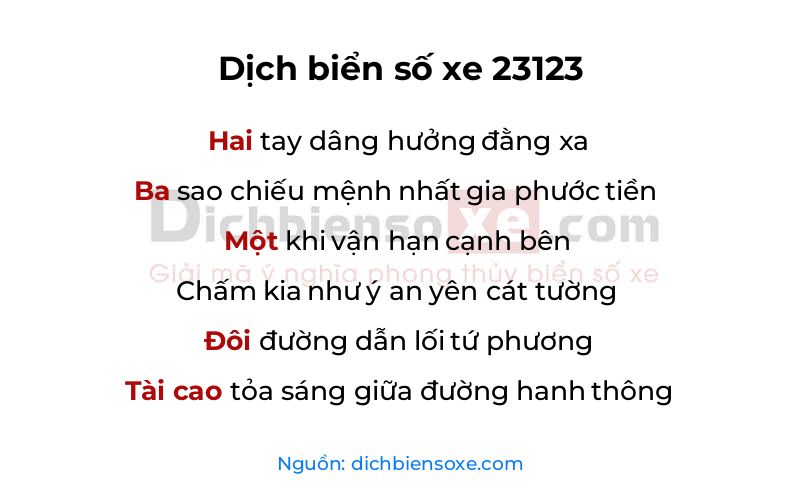 Dịch thơ biển số 23123