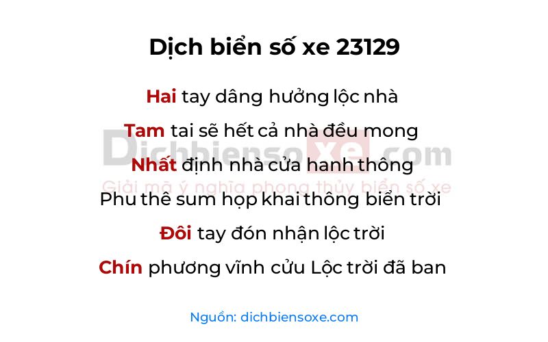 Dịch thơ biển số 23129