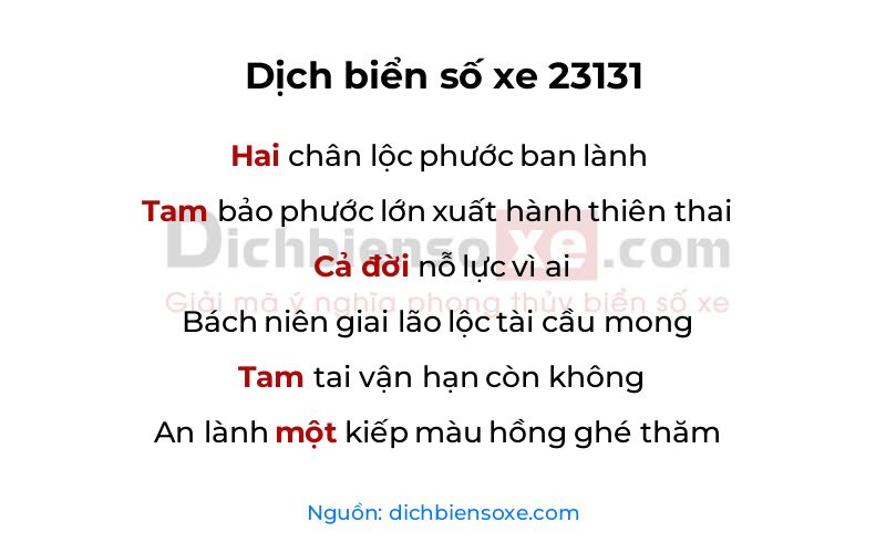 Dịch thơ biển số 23131