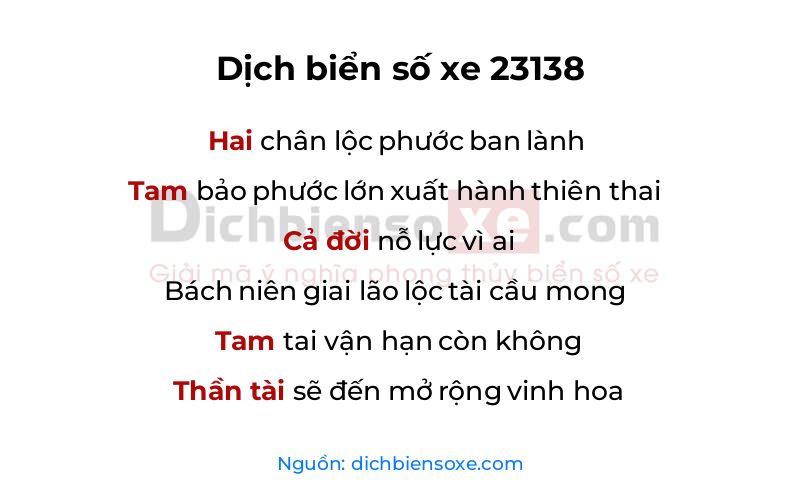 Dịch thơ biển số 23138