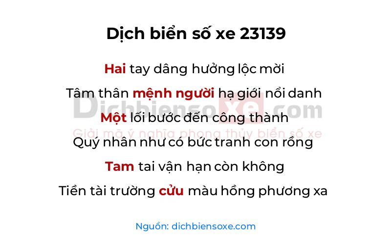 Dịch thơ biển số 23139