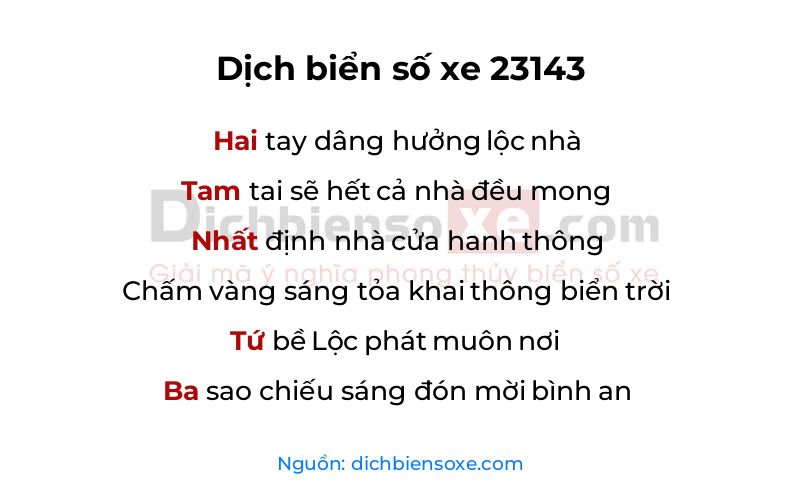 Dịch thơ biển số 23143