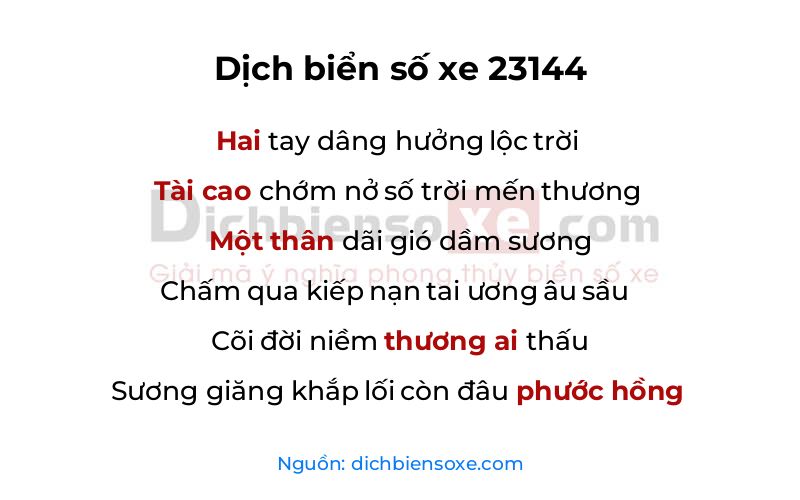 Dịch thơ biển số 23144