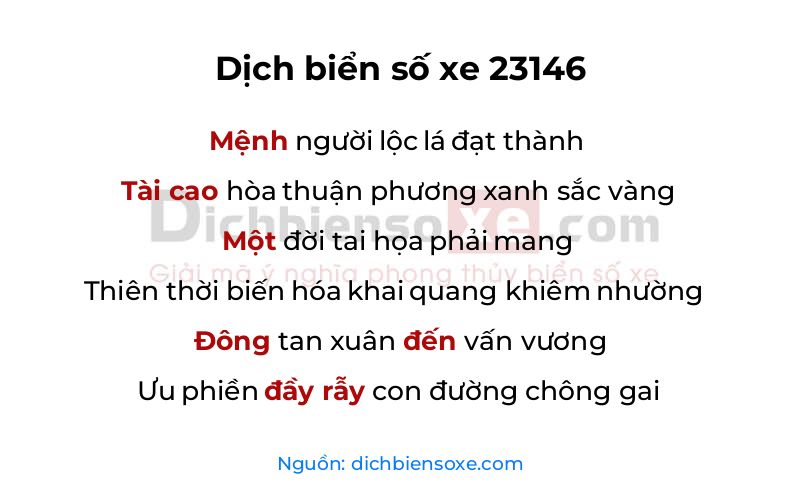 Dịch thơ biển số 23146