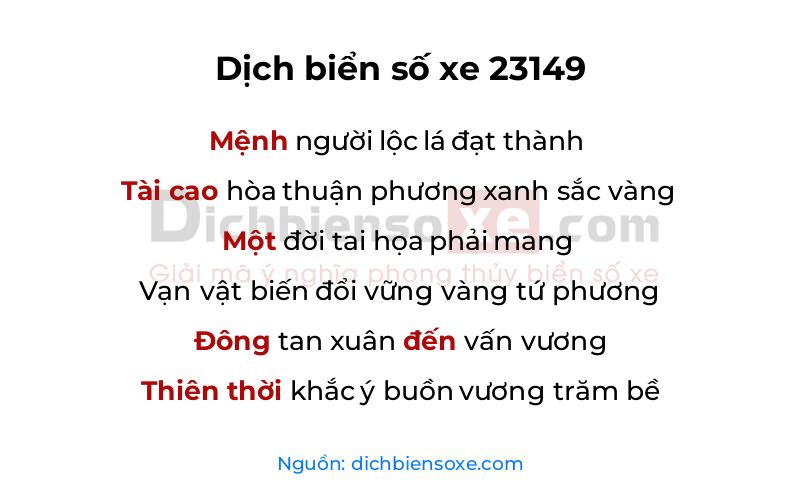 Dịch thơ biển số 23149