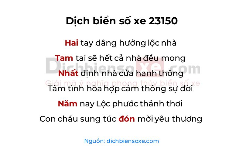 Dịch thơ biển số 23150