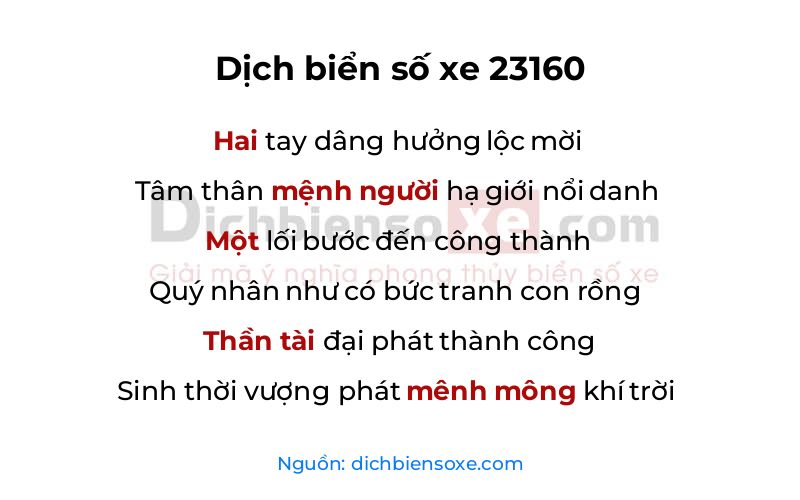 Dịch thơ biển số 23160