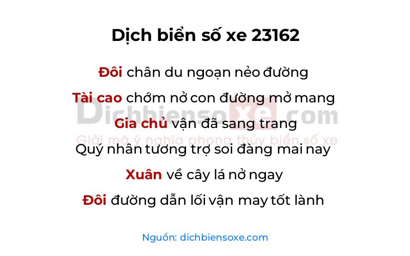 Dịch thơ biển số 23162