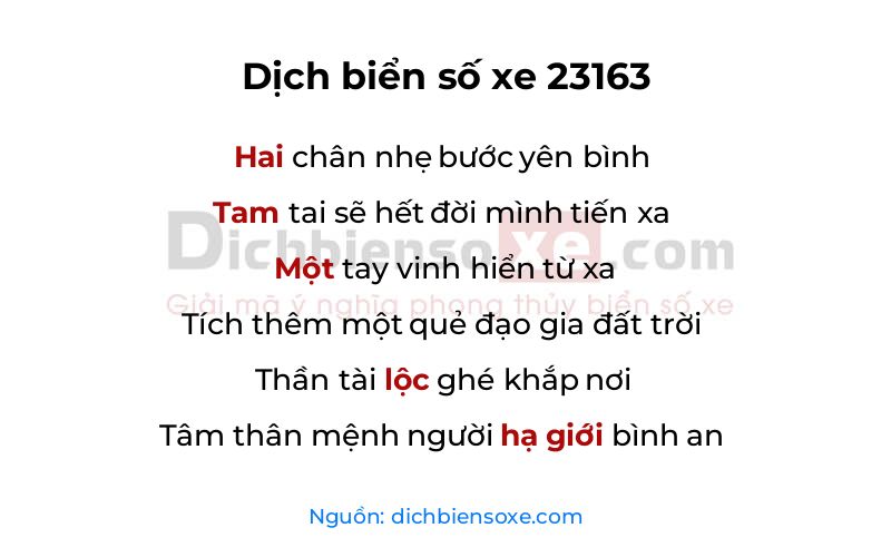 Dịch thơ biển số 23163