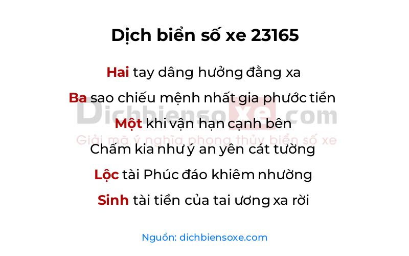 Dịch thơ biển số 23165