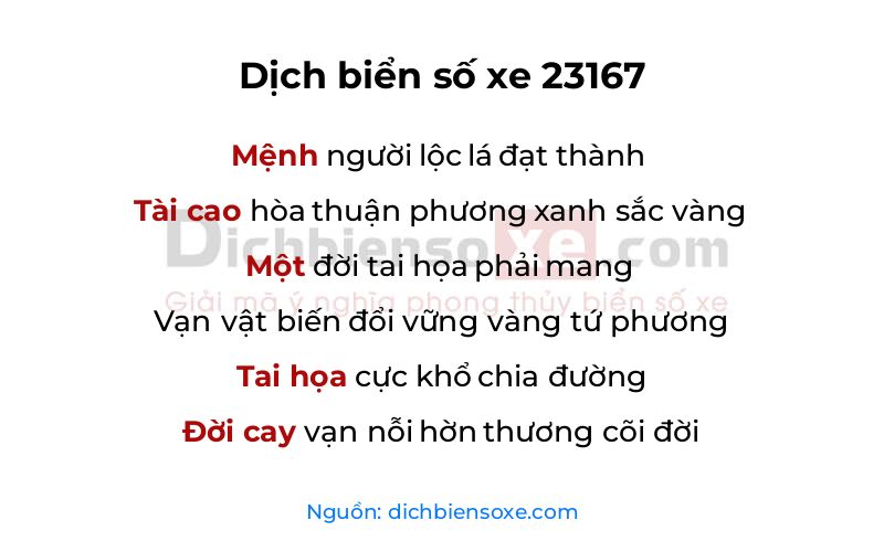 Dịch thơ biển số 23167