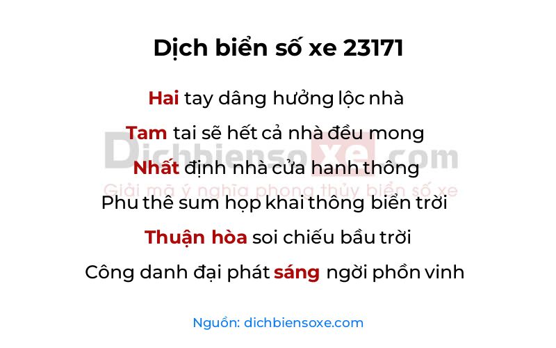 Dịch thơ biển số 23171