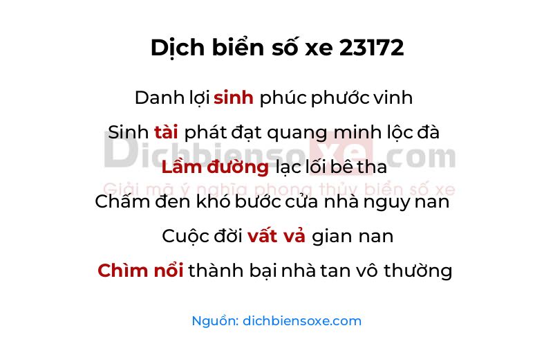 Dịch thơ biển số 23172