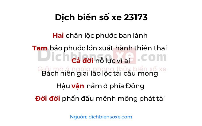 Dịch thơ biển số 23173