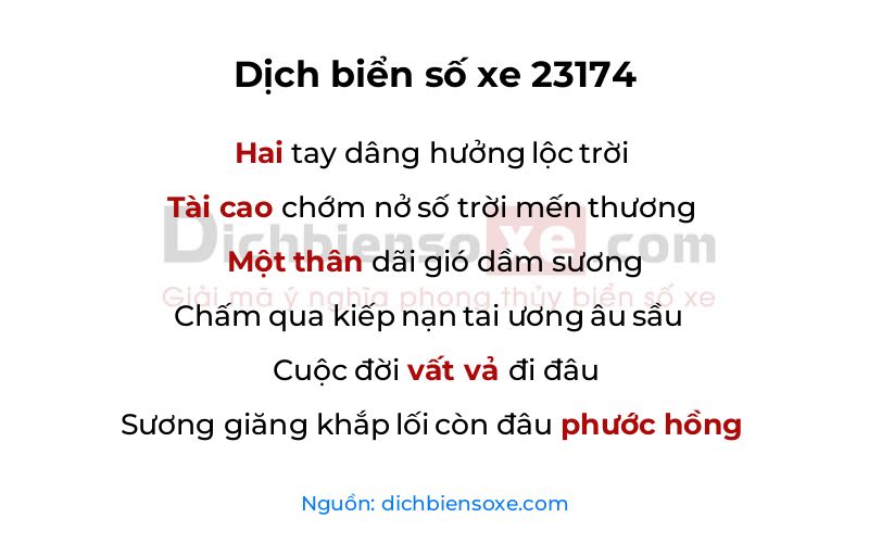 Dịch thơ biển số 23174