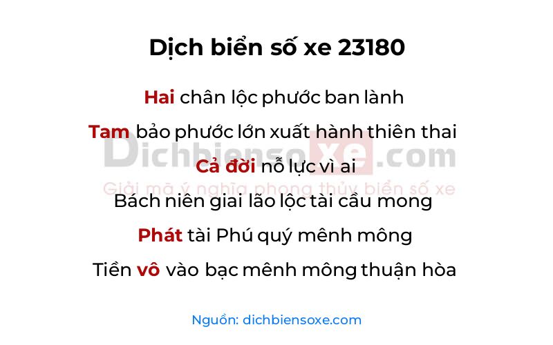 Dịch thơ biển số 23180