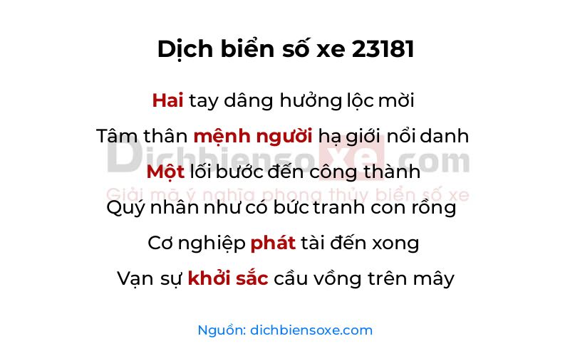 Dịch thơ biển số 23181