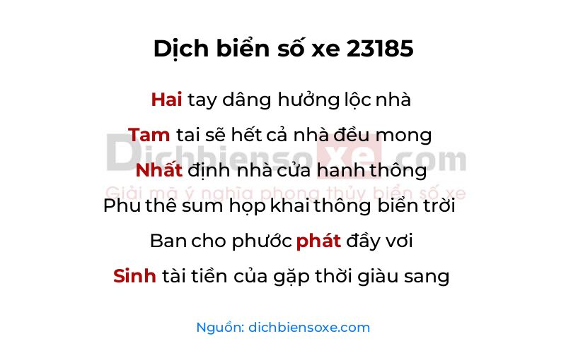Dịch thơ biển số 23185