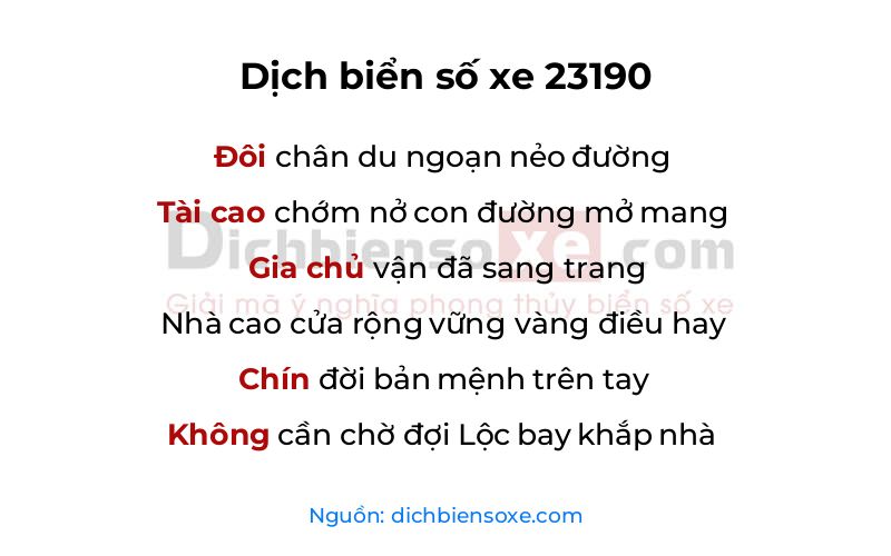 Dịch thơ biển số 23190