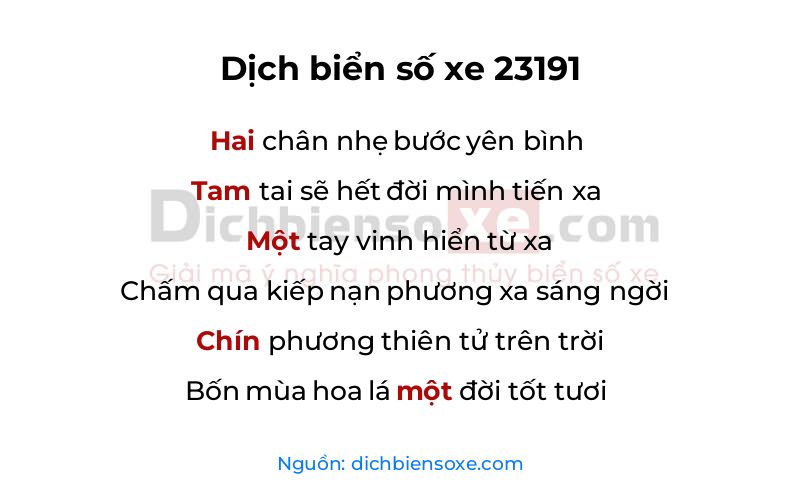 Dịch thơ biển số 23191