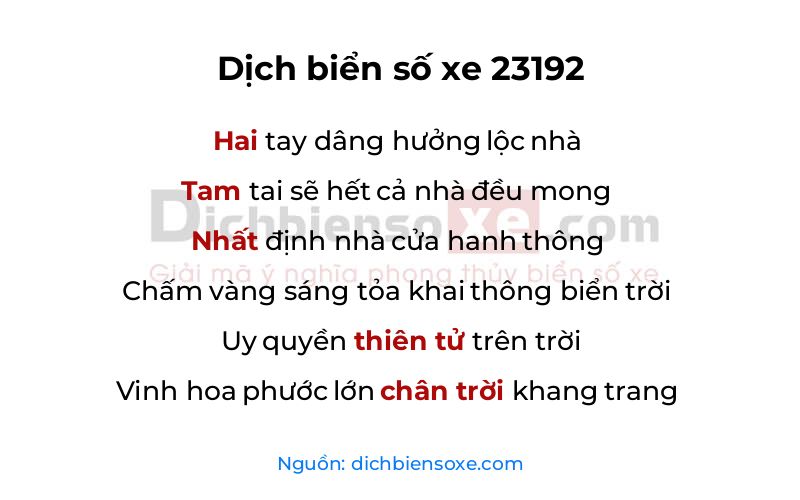 Dịch thơ biển số 23192