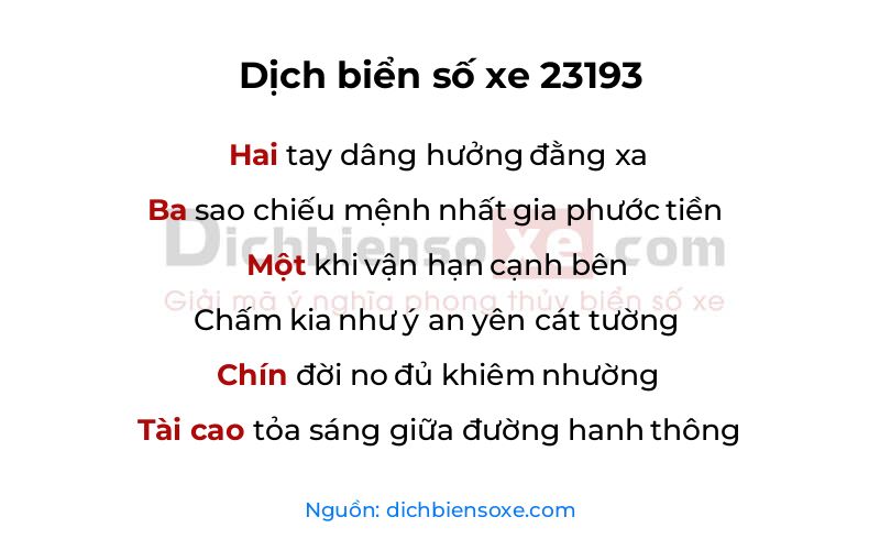Dịch thơ biển số 23193