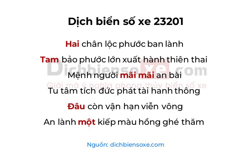 Dịch thơ biển số 23201