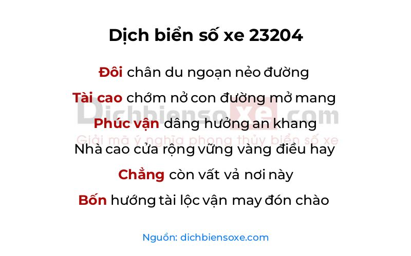 Dịch thơ biển số 23204