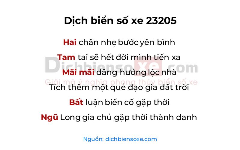 Dịch thơ biển số 23205