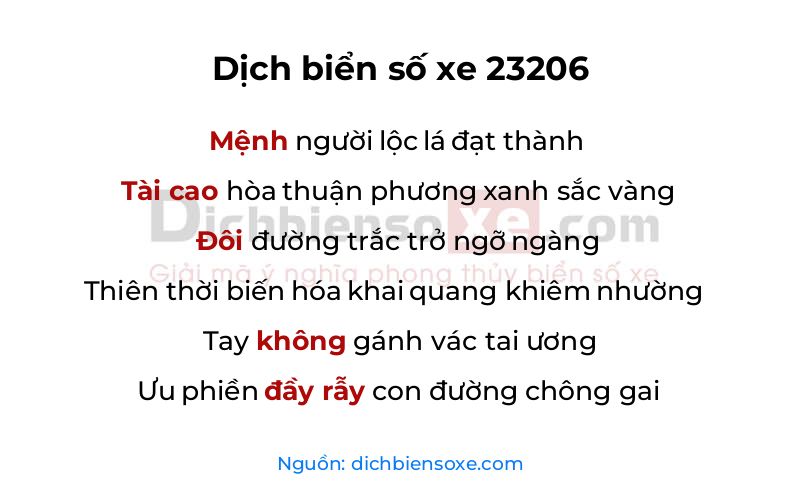 Dịch thơ biển số 23206