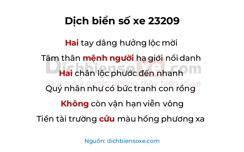 Dịch thơ biển số 23209