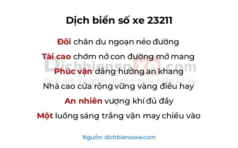 Dịch thơ biển số 23211