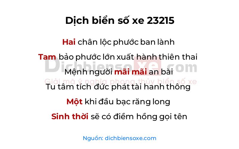 Dịch thơ biển số 23215