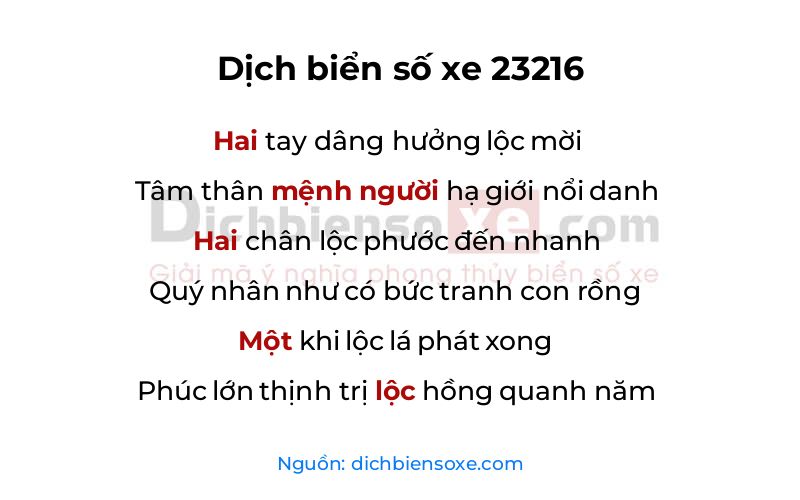 Dịch thơ biển số 23216