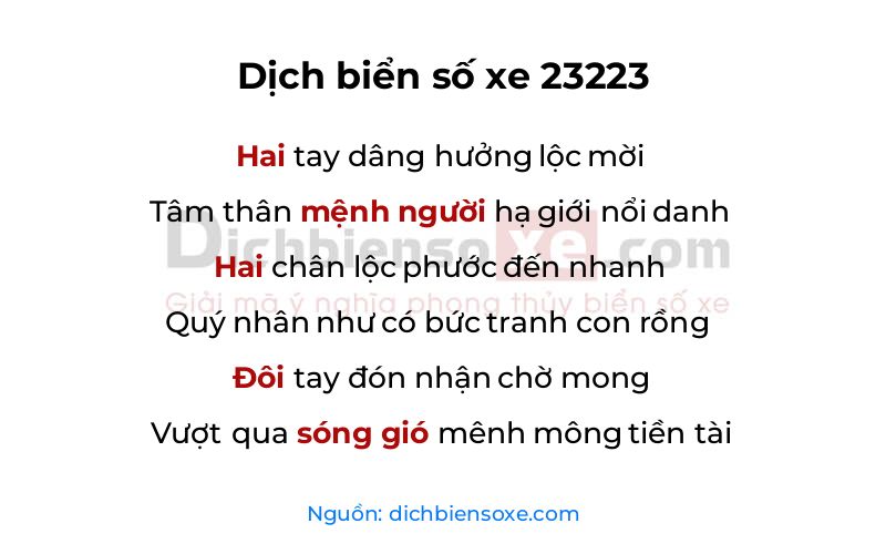 Dịch thơ biển số 23223