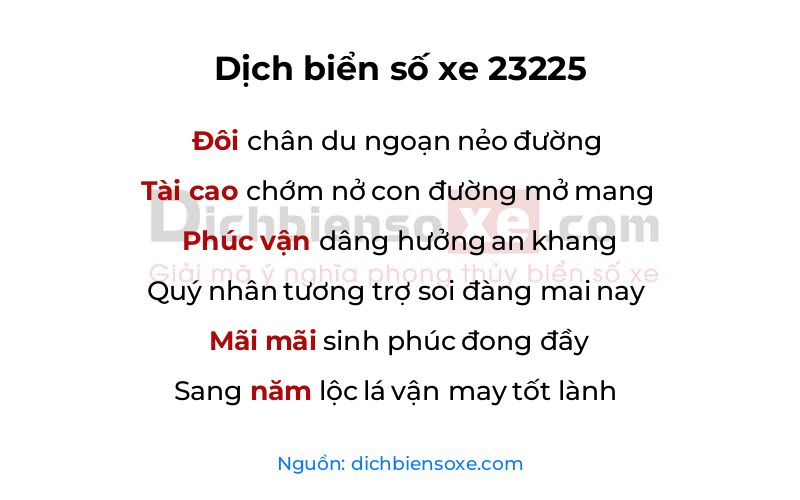Dịch thơ biển số 23225