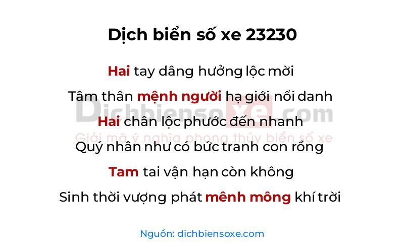 Dịch thơ biển số 23230